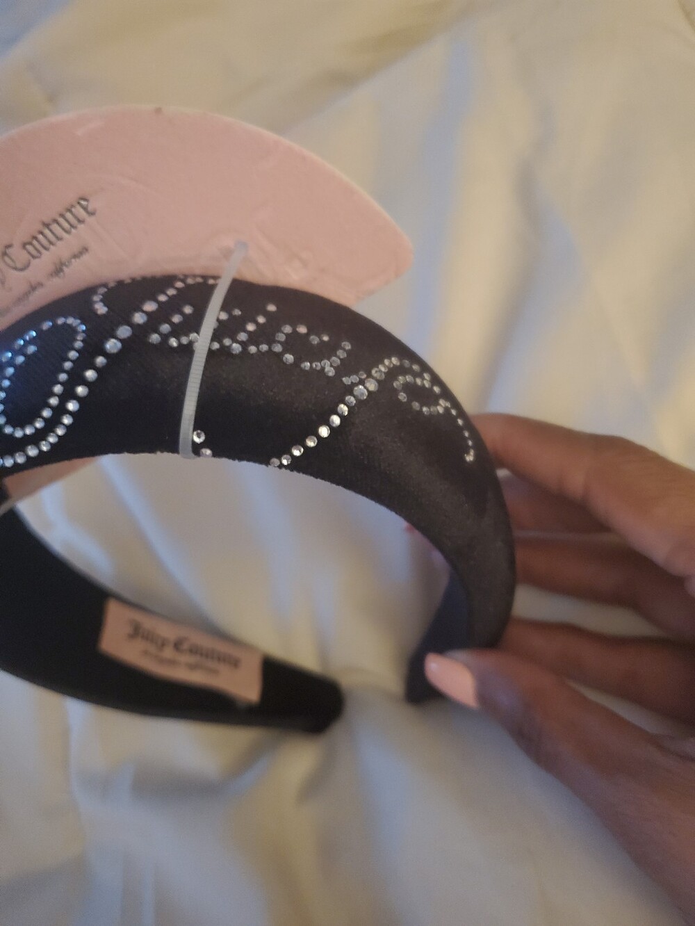 Juicy Couture Black Satin Rhinestone Padded Headband